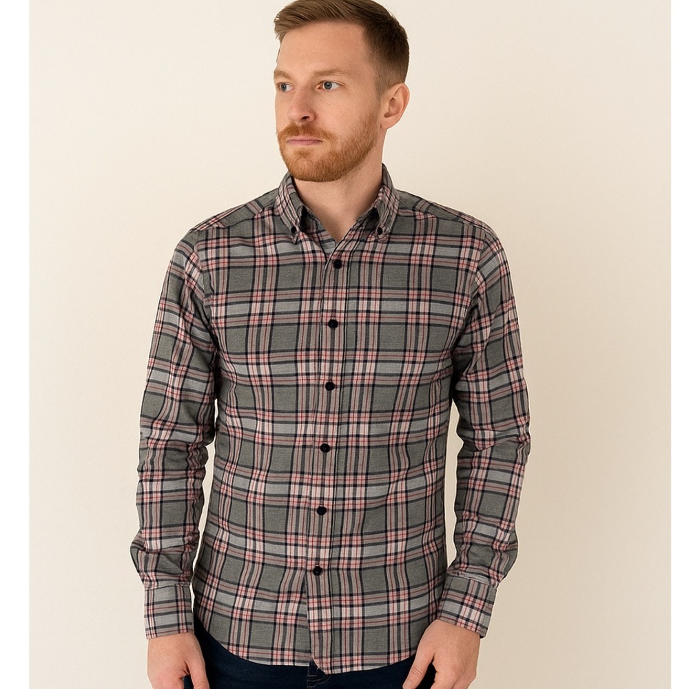* UNTUCKit Classic Plaid Button-Down Shirt Gray Pink Slim Fit Size Small